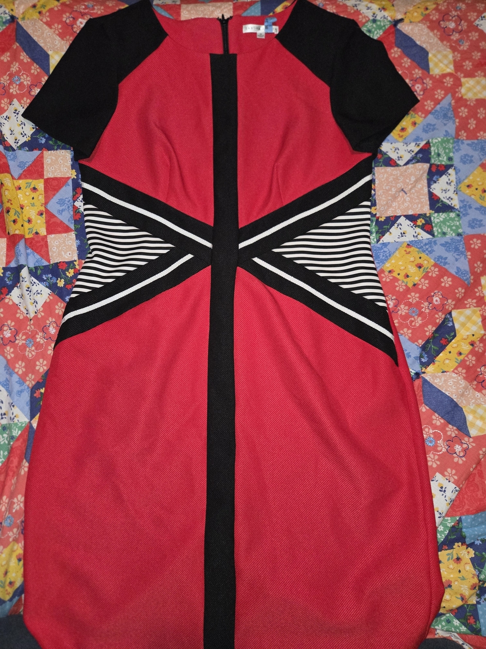 Sandra Darren Red and Black Ponte Knit Mini Dress